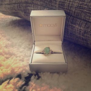 Green  Chalcedony Ring with Diamond Sidestones